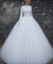 romantic boho wedding dresses 2017 long sleeves high neck hijab marry gown beaded bridal gown vestido de noiva