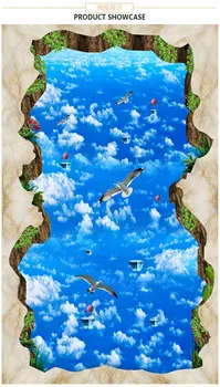 

Self-adhesive custom 3D stereo floor painting cliff sky living room floor shopping mall shopping plaza marine wallpaper mural