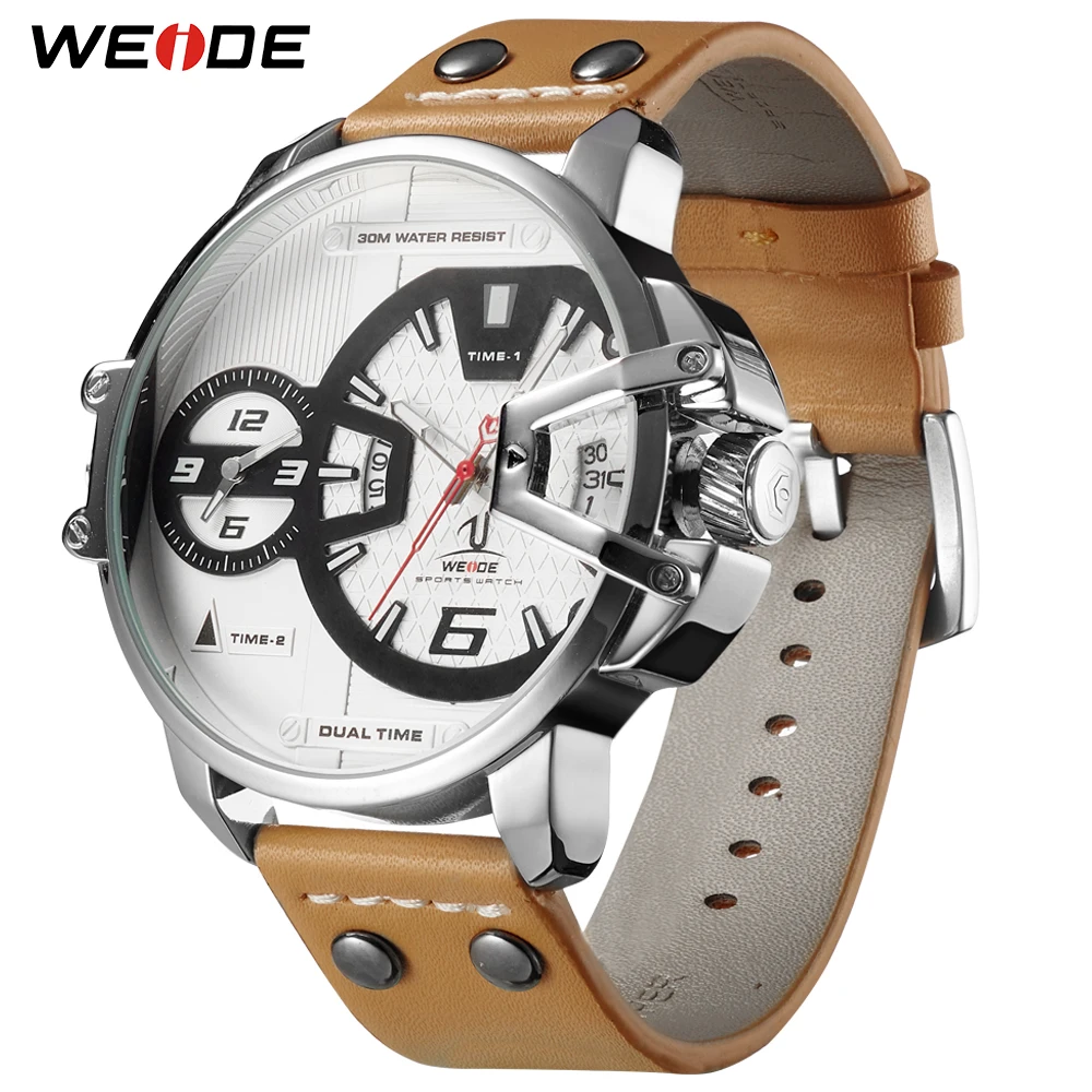 WEIDE Man Luxury Watches Brown Leather Strap Band Quartz Movement Analog Business Clock Hours Wrist Watches Relogio Masculino