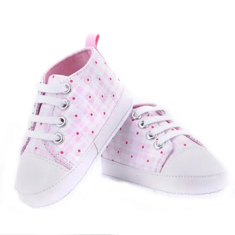 Обувь для маленьких девочек; Радужная клетчатая парусиновая повседневная мягкая обувь с принтом звезды; обувь для мальчика; первые ходунки - Цвет: Pink Plaid