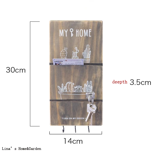 vintage brown pine wooden wall mail organizer with key hooks