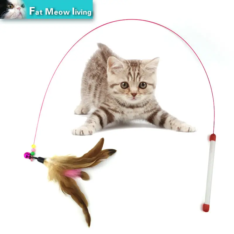 Pet cat toy Hot Cute Design Plastic Steel Wire Feather Teaser Wand Toy