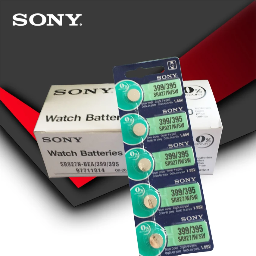 50 шт. sony 395 SR927SW 399 SR927W LR927 AG7 1,55 V часы Батарея SR927SW 395 кнопка плоский круглый аккумулятор Сделано в Японии