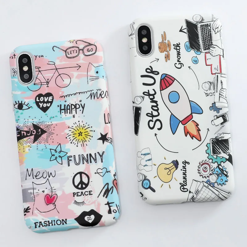 

SoCouple Funny Graffiti Airship Cat love Heart Phone Case For iPhone Xs max Case For iphone X Xs XR 7 8 6 6S Plus Hard PC Cover