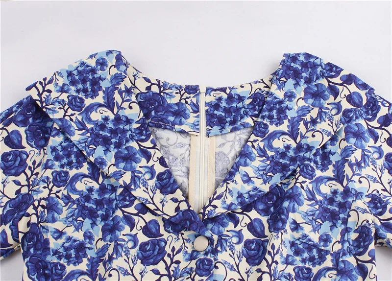 Kostlich Blue And White Porcelain Print Summer Dress Women 2017 Short Sleeve 1950s Vintage Dress Belt Tunic Sexy Party Dresses (9)