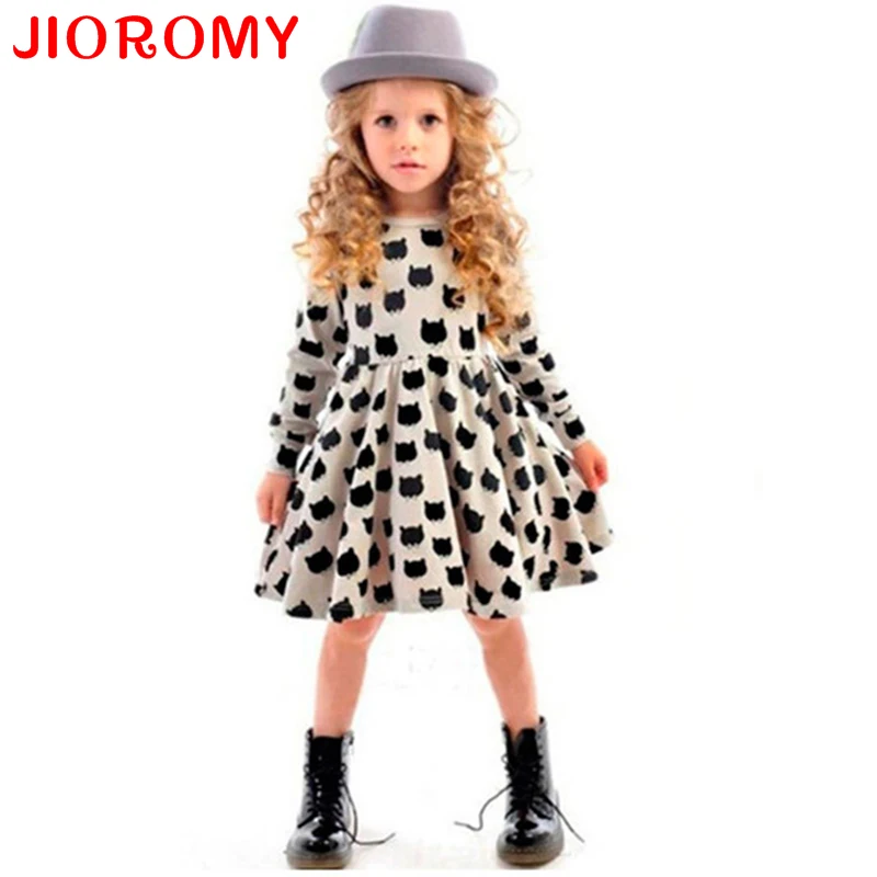 

JIOROMY Girls Dress 2017 Cotton Fashion Long-sleeved Cat Head Ins Hot Girls Casual Out Clothing Children's Clothing Apparel k1