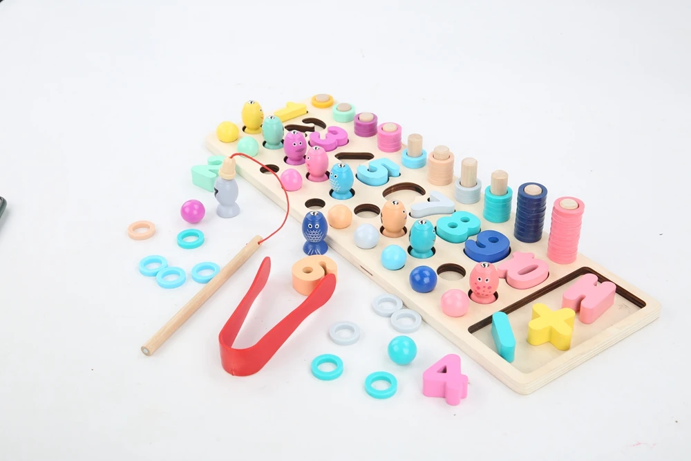 Деревянные игрушки Монтессори для дошкольников, магнитные бусины для рыбалки, Обучающие приспособления для раннего обучения, математические игрушки для детей