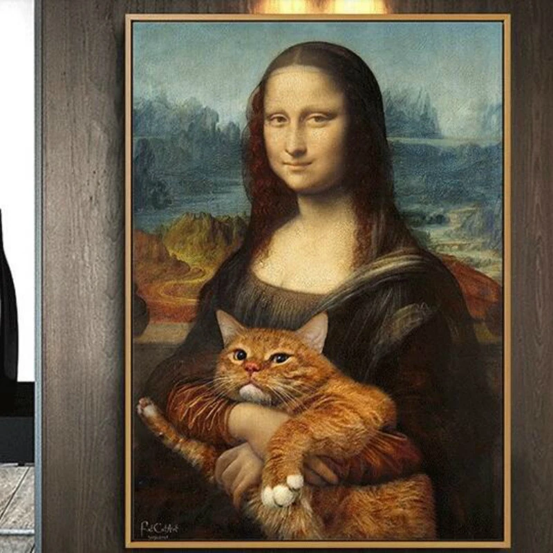 

Diamond Embroidery Mosaic Painting Cross Stitch Full Mona Lisa Embraces the Cat Oil Painting DIY 5D/3D Sale Decoration Gift
