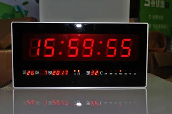 

Large Digital Calendar Clock Electronic LED Wall Clock with Temperature DATE and Week Support Hourly Chime 8 groups alarms