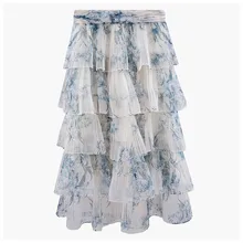 Роскошная дизайнерская брендовая юбка для женщин с винтажным принтом кекс длинные гофрированные шифоновые юбки