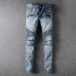Лучшая версия легкие Wahed мужские байкерские джинсы ребристые стрейч обтягивающие заклепки строчки мужские рваные байкерские узкие джинсы