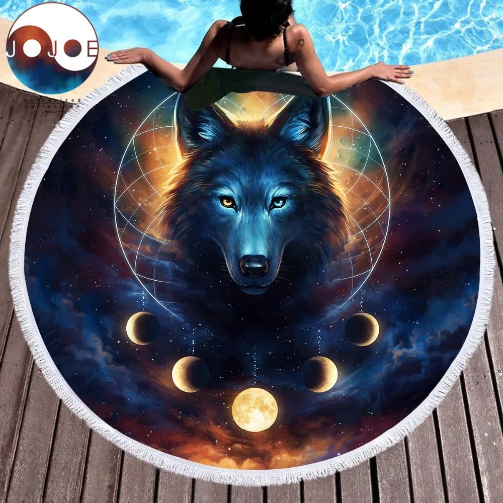 Продажа Ловец снов по JoJoesArt круглый пляжное Полотенца для взрослых из микрофибры Toalla Moon Eclipse Одеяло кисточкой волк Galaxy гобелен 150 см