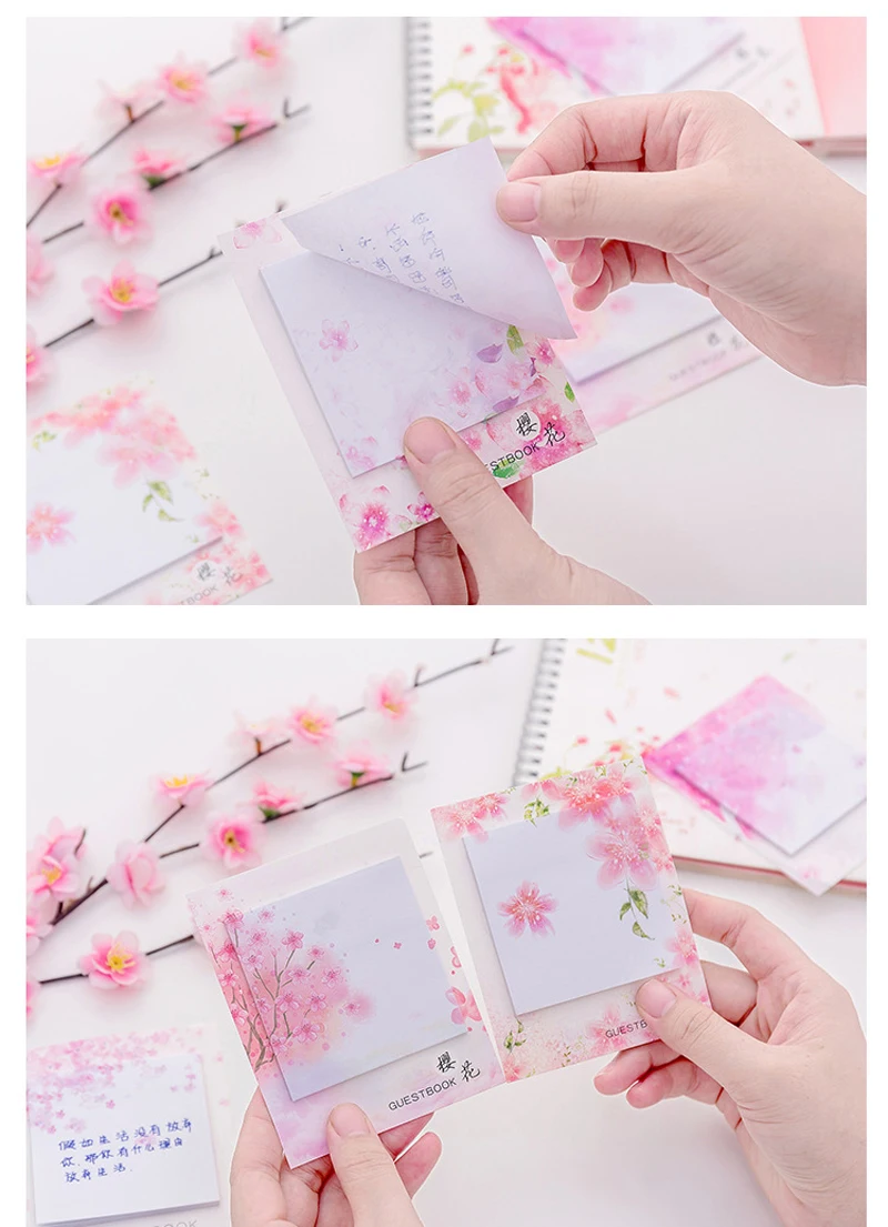 EZONE Flower Sticky Note каваи цветки сакуры, японской вишни Печатный блокнот для заметок квадратный N Times закладка для студентов Примечания школьные принадлежности