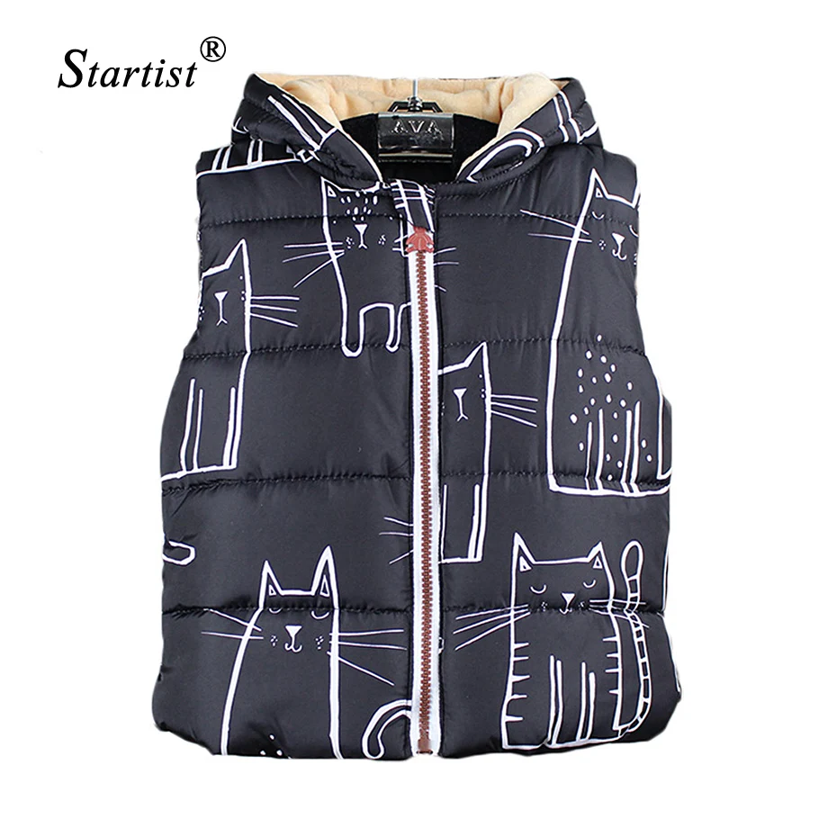 Children Unisex Vests Warm 2017 New Fashion Sring Autumn Kids Coats Lovely Cat Print Children