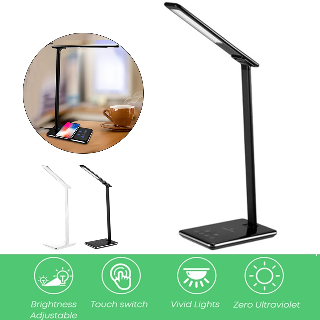 

5W Qi Wireless Charger with Folding Desk Eye Protection LED Light Touch Induction Desktop Wireless USB Output Charger