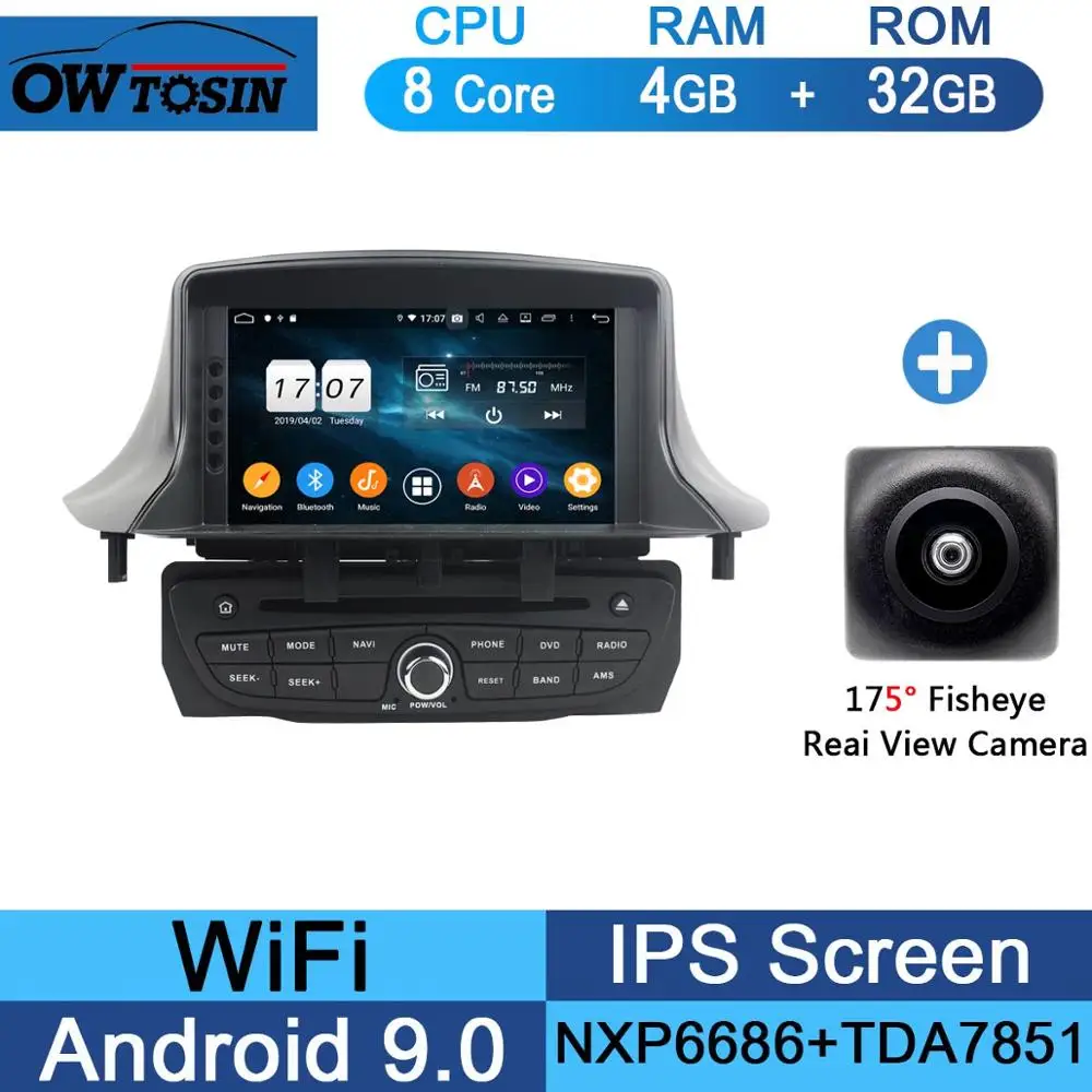 " ips 8 Core 4G ram+ 64G rom Android 9,0 автомобильный dvd-радио GPS для Renault Megane III Fluence 2009- DSP CarPlay Parrot BT стерео - Цвет: 32G Fisheye Camera