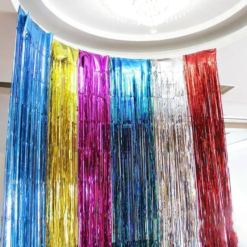 2x1/3x1M Glitter Metallic Tinsel Foil Fringe Curtains Door Rain Home