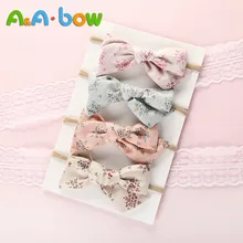 4PCS Print Flower Bow Hair Band Nylon Headband For Baby Girls Kid Stretch headbands Cute Headwear Hair Accessories Head Wrap