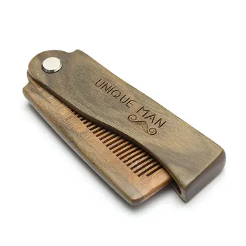 Natural Green Sandal wood Fold Comb Hair Comb For Men Beard Care  Anti-static Wooden Comb Hair Care Tools Hair Brush 1pc 4