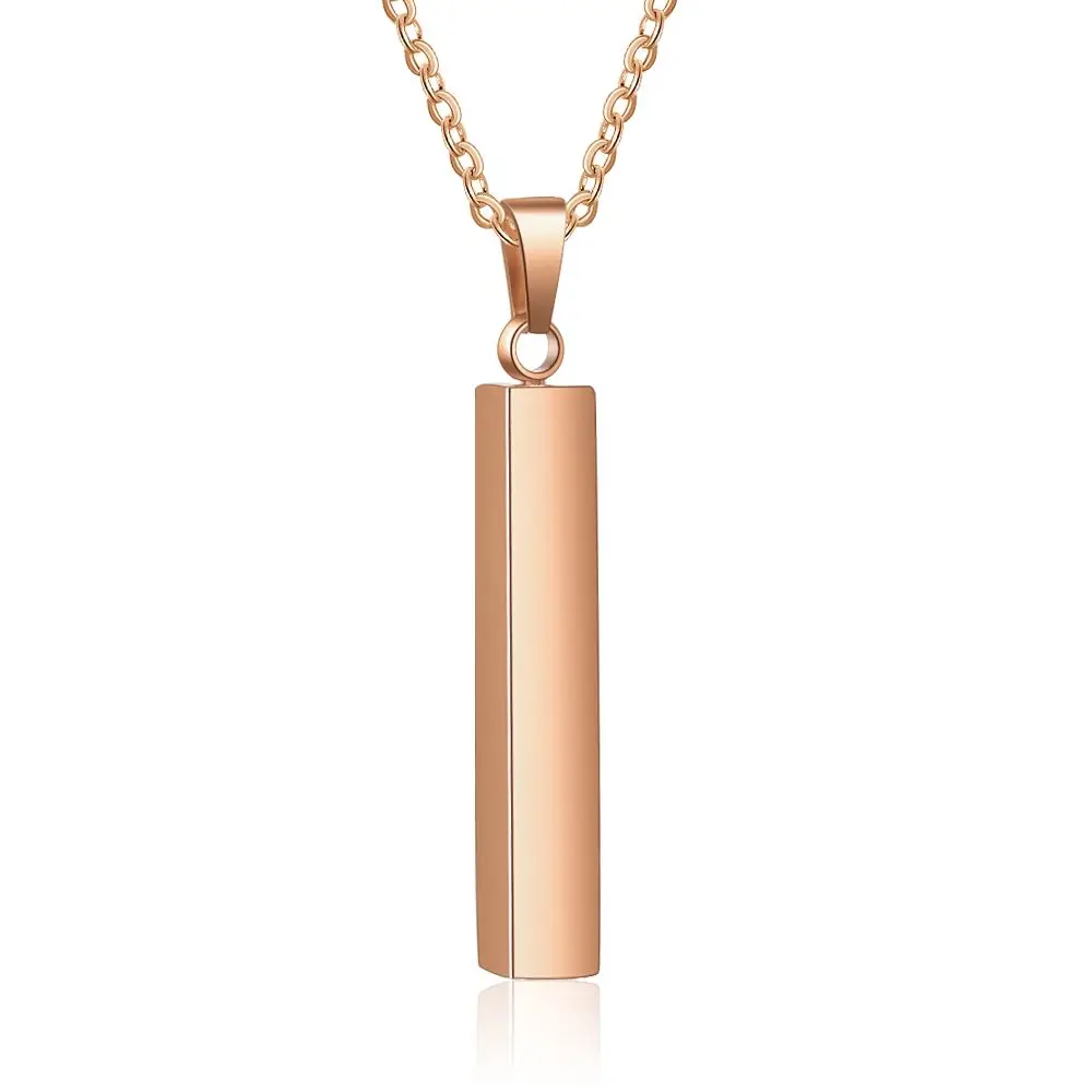 4 Face Engraved Name Necklace Personalised Gift Rose Gold Color Strip Stainless Steel Necklaces & Pendants (JewelOra NE102647)