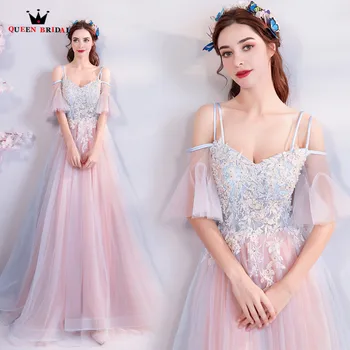 

A-line Cap Sleeve Tulle Lace Beading Long Formal Luxury Bride Evening Dresses 2020 New Party Evening Gown Robe De Soiree MT64