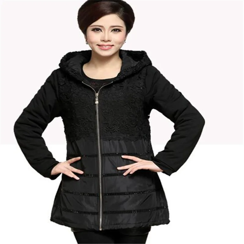 

women winter autumn thick classia black lace coat jacket hoodies plus size XL 2XL 3XL 4XL 5XL 6XL 7XL jacket long blends coat