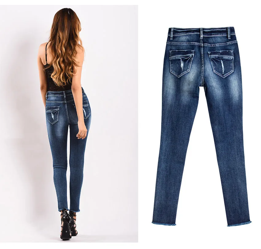 2018 jeans autumn and winter in Europe and the United States women's stretch slim thickened warm jean small leg pants nine points pencil pants (7)