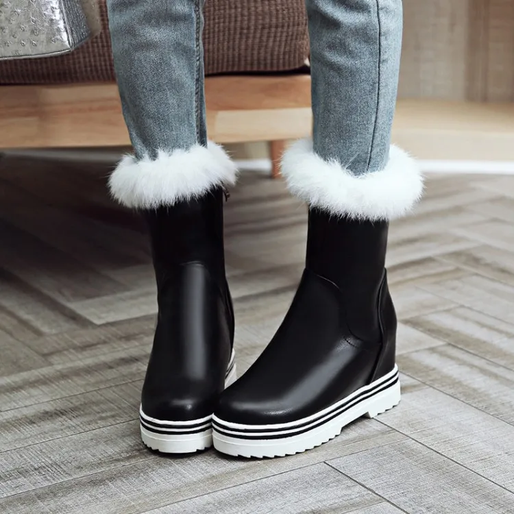 

Women's snow short boots round toe  winter  boots flat heel  female cotton boots medium-leg boots