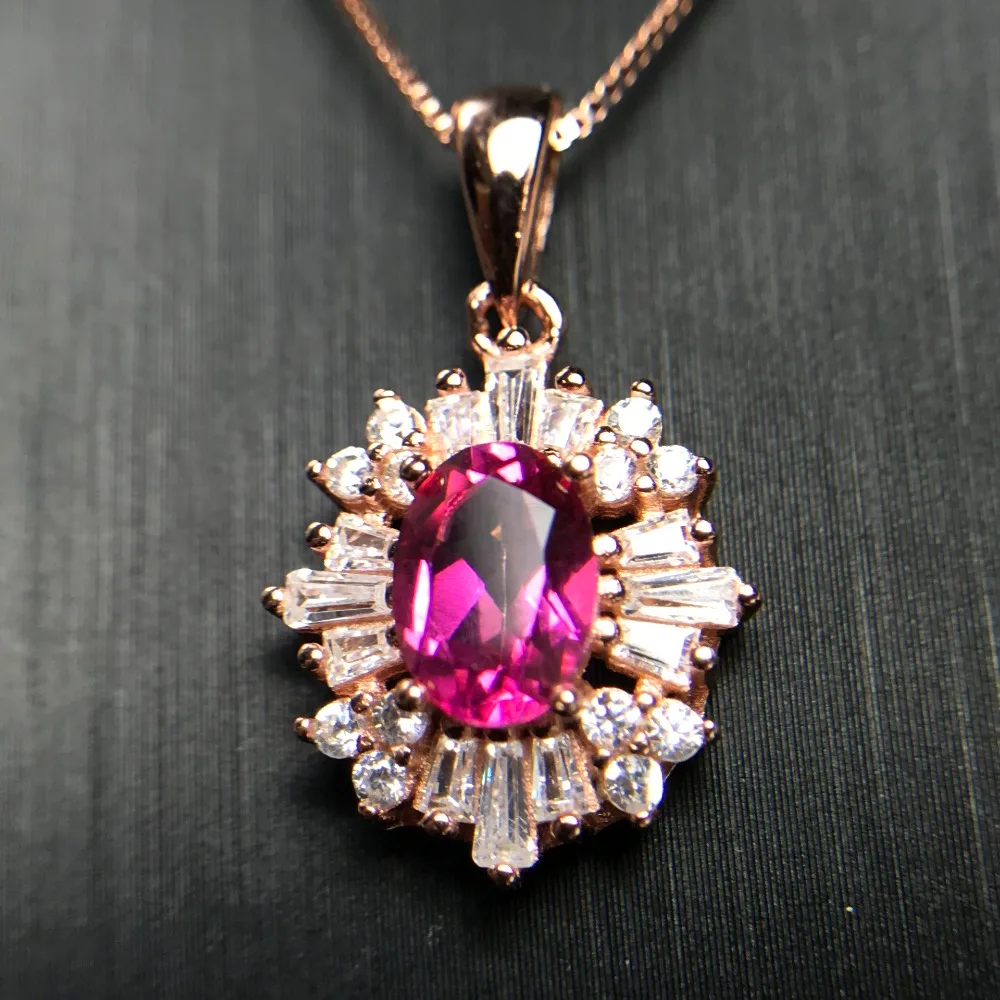 Розовый топаз Цепочки и ожерелья 925 Серебро новый магазин цена Для женщин кулон в Европа и Америка