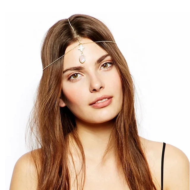 Vintage Forehead jewelry Pink Rhinestone droplet Tiara Hamsa women