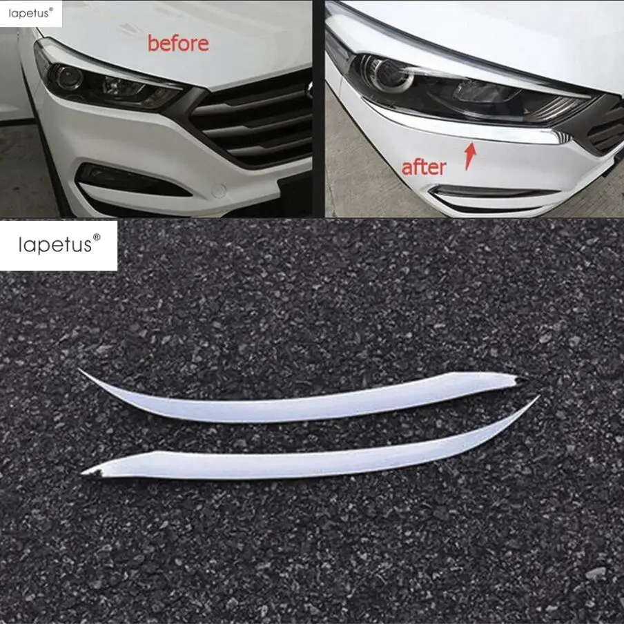 Lapetus Chrome Front Head Lights font b Lamp b font Eyelid Eyebrow Strip Cover Trim For