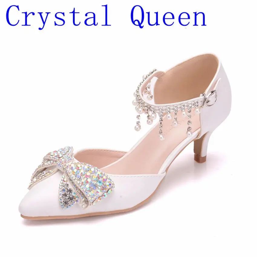 С украшением в виде кристаллов queen женские босоножки пикантные туфли белого цвета, доступен в 5 см обувь на высоком каблуке, с бантом, роскошные стразы Ленточки Свадебная вечеринка; обувь Mary Jane