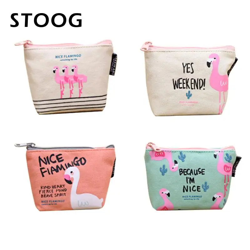 

Cute Flamingos Canvas Coin Purses Zipper Zero Wallet Storage Coin Bag Key Packet