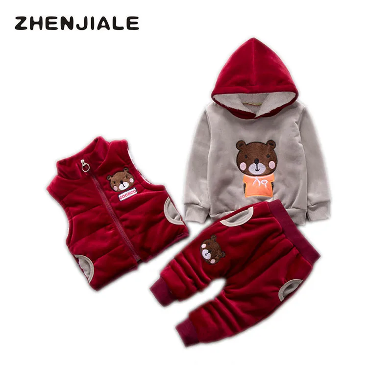 

kids Winter Clothes Autumn Winter Boys Sets Fashion Baby Girls Thick Hoodies Vest+Pants+Sweatshirt 3pcs Little Girls Clothing