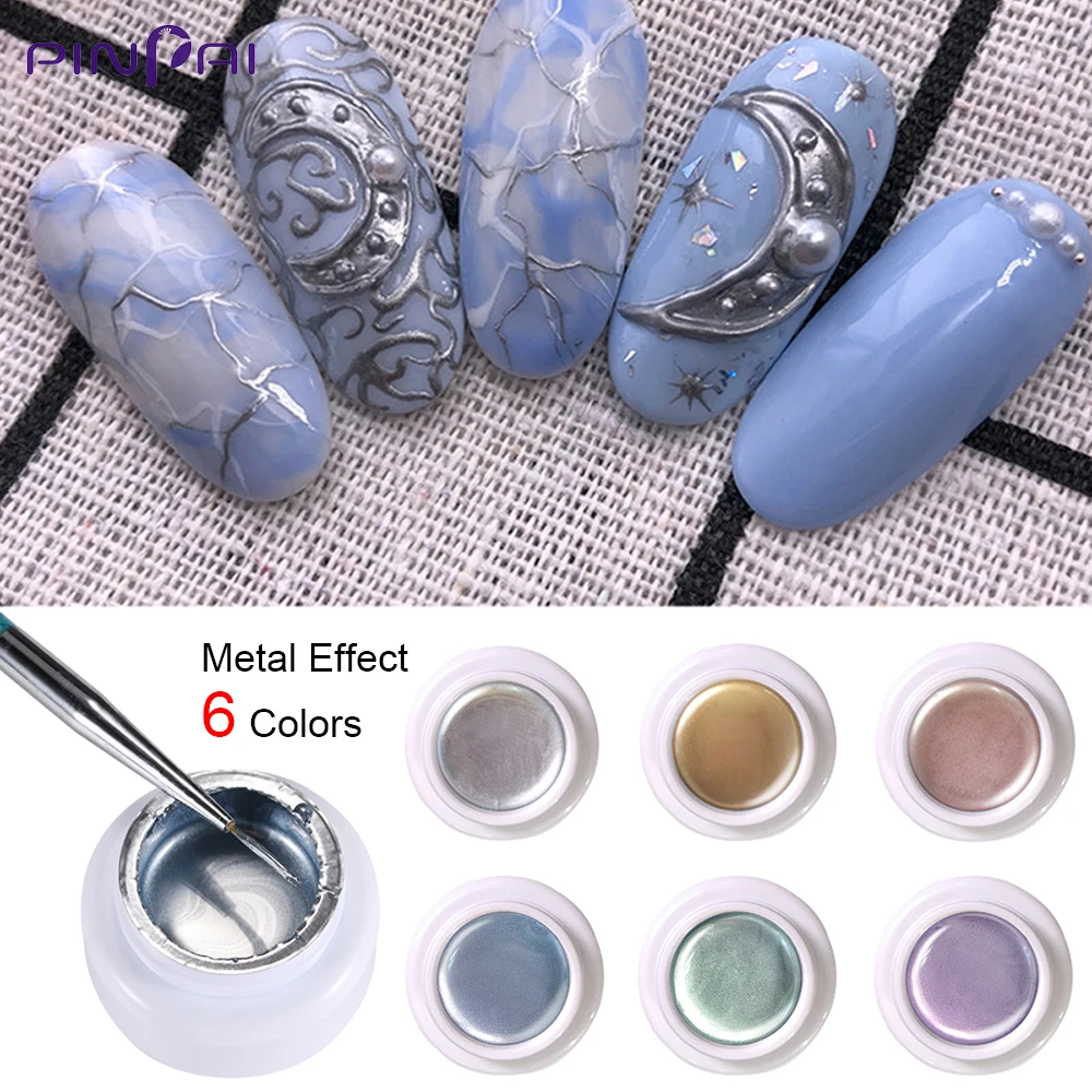 

6 Colors Metal Effect Nail Gel Polish Draw Painting Stamping Nail Art Color UV LED Gel Lacquer Manicure Long Lasting Gel Varnish