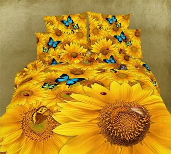 

Pastoran Sunflower 100% Cotton Art Golden painting 4pcs King home Bedding set Duvet Cover Set