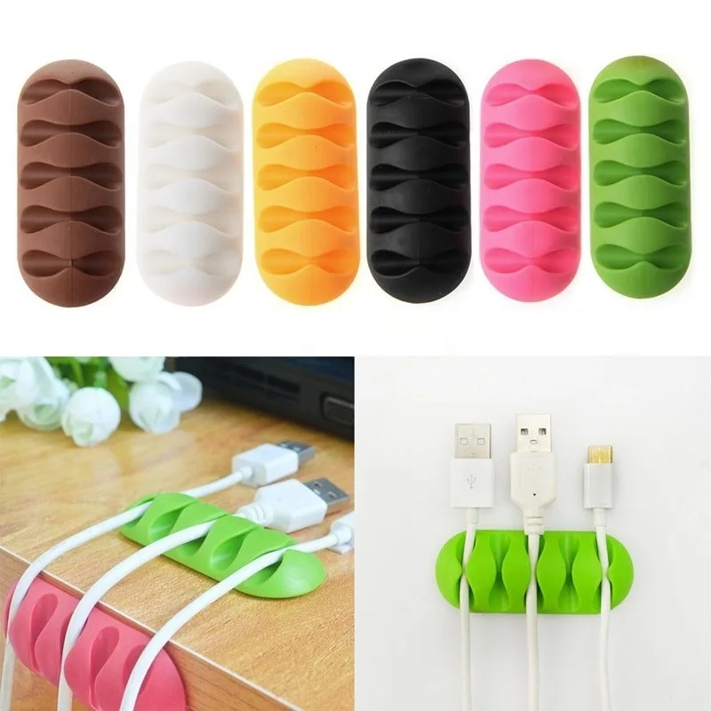 

Multipurpose Desktop Phone Cable Winder Earphone Clip Charger Organizer Management Wire Cord Fixer Silicone Holder 5 Slot Strip