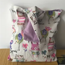 Yile вручную, хлопок, лен, эко, многоразовая сумка для покупок с короткими ручками, сумка на запястье, принт, картина, животное, с фиолетовой подкладкой