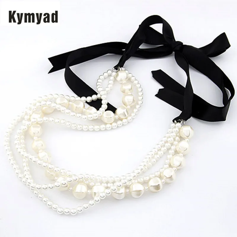 

Kymyad Fashion Beads Chain Necklace Dress Matching Chocker Necklace Simulated Pearl Necklaces & Pendants Jewelry For Women