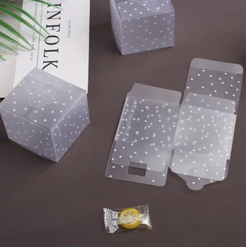 

100pcs PVC Square Transparent Clear Dot Candy Box Chocolate Package Gift Box Cube For Wedding Birthday Christmas Party Decor
