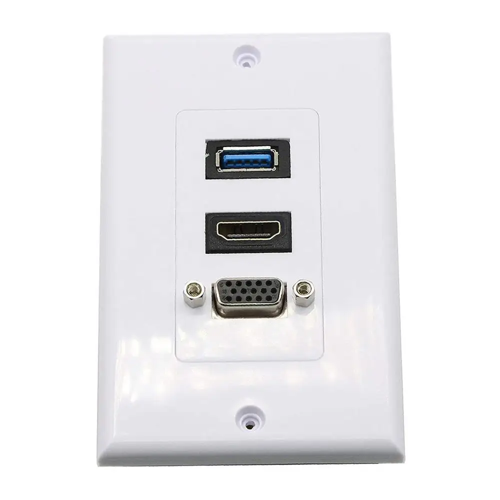  Pratico Doppia Porta di Connessione Bianco Usb Vga Hdmi Piombo Piastra A Muro Full Hd 1080 Tv Via C