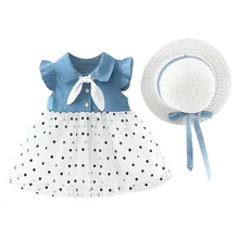 MUQGEW детское платье Повседневное Летнее платье для маленьких девочек ясельного возраста, детская одежда для девочек в горошек лоскутное платье с фатиновой юбкой платья принцессы, одежда шляпа