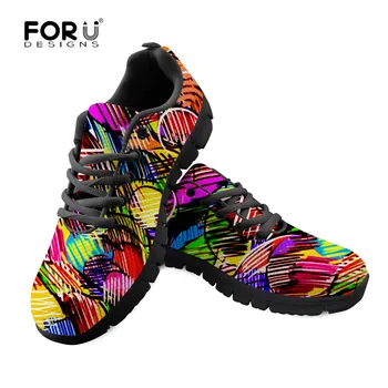 

FORUDESIGNS Colorful Graffiti Pattern Women Casual Shoes Female Footwear Flat Sneakers New Black Basket Comfortable Breathable
