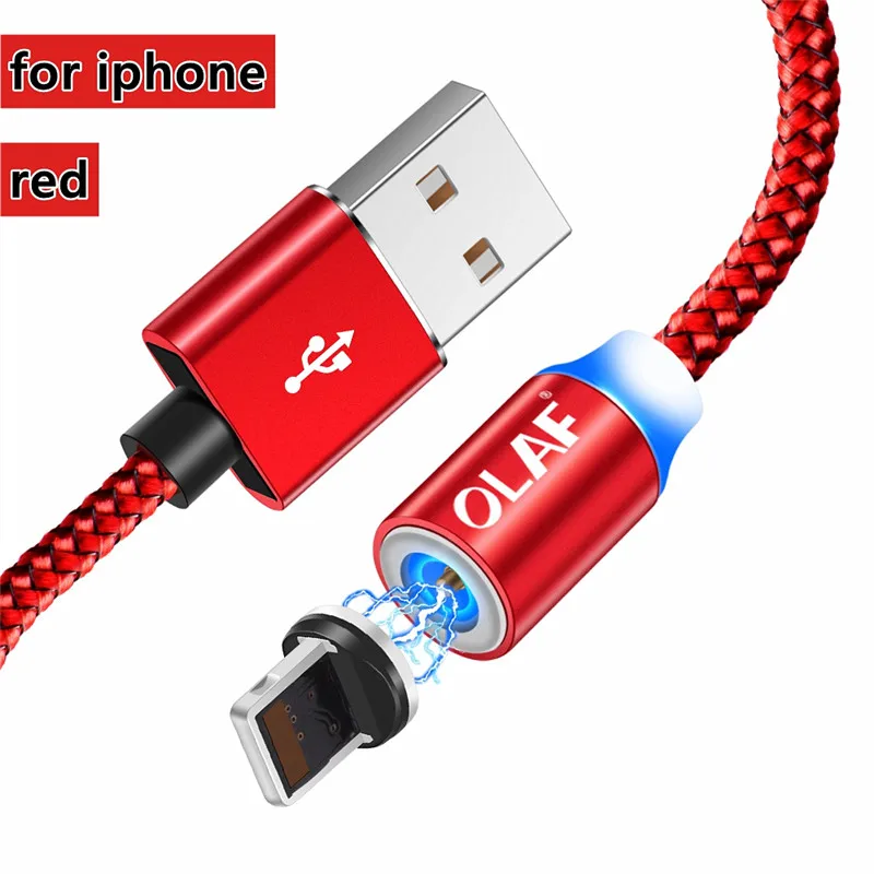 Магнитный кабель Micro USB для быстрой зарядки, кабель usb type C, магнитный кабель для зарядки и передачи данных, шнур для iPhone X 7 8 samsung S9 Xiaomi - Color: For Iphone-Red