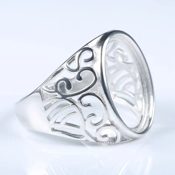 

Engagement Ring Fine Jewelry 925 Sterling Silver Semi Mount Ring fit 12x16mm Oval Cabochon Setting Filigree Shape DIY Stone
