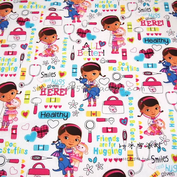 140X100 см Doc Mcstuffins белая полиэфирная хлопковая ткань для маленьких девочек, одежда для шитья, постельные принадлежности, домашний текстиль, DIY-AFCK087