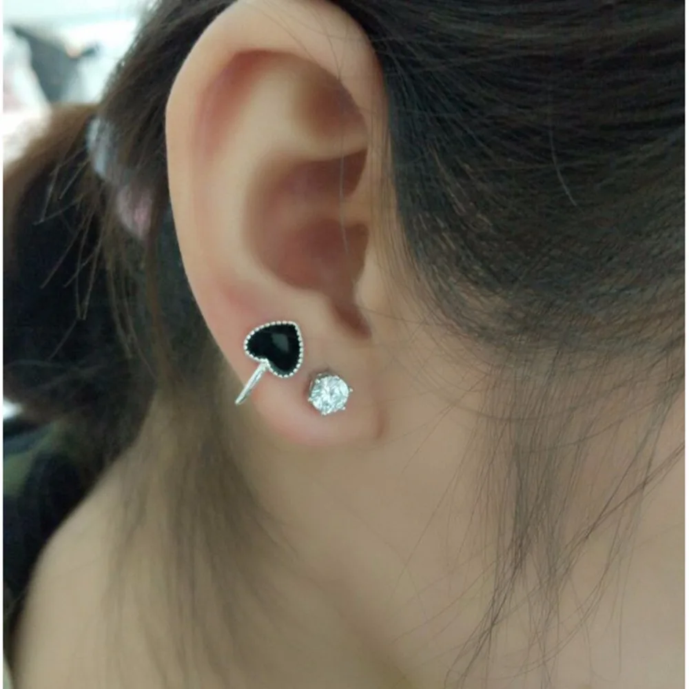 

Chandler Black Enamel Love Heart Ear Clip On Earrings Clip Earrings Without Piercing For Women Lady Girls Cuff Wrap Earrings