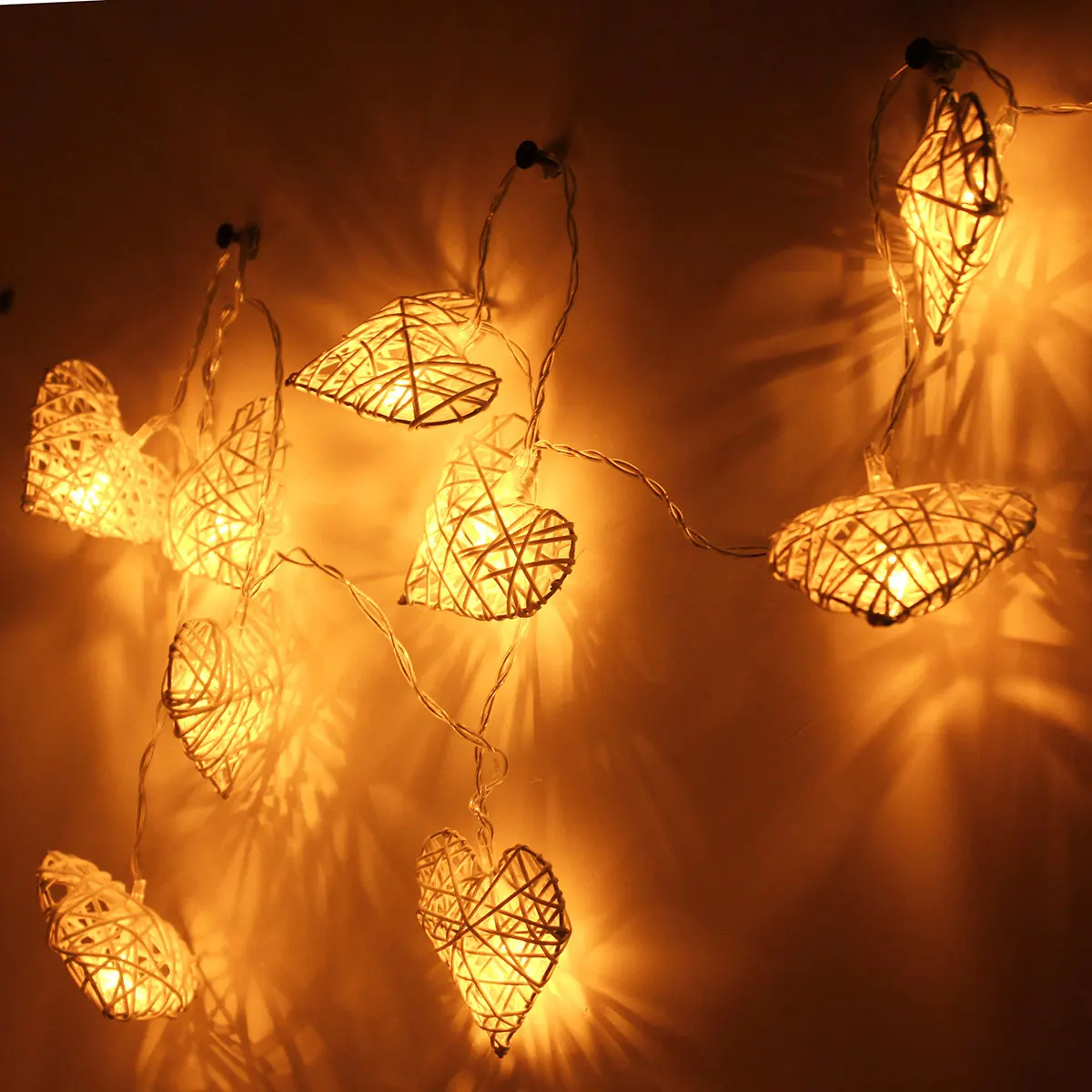 10 LED Rattan Heart String Fairy Lights Lamp Party Home Bedroom Xmas Wedding Decor