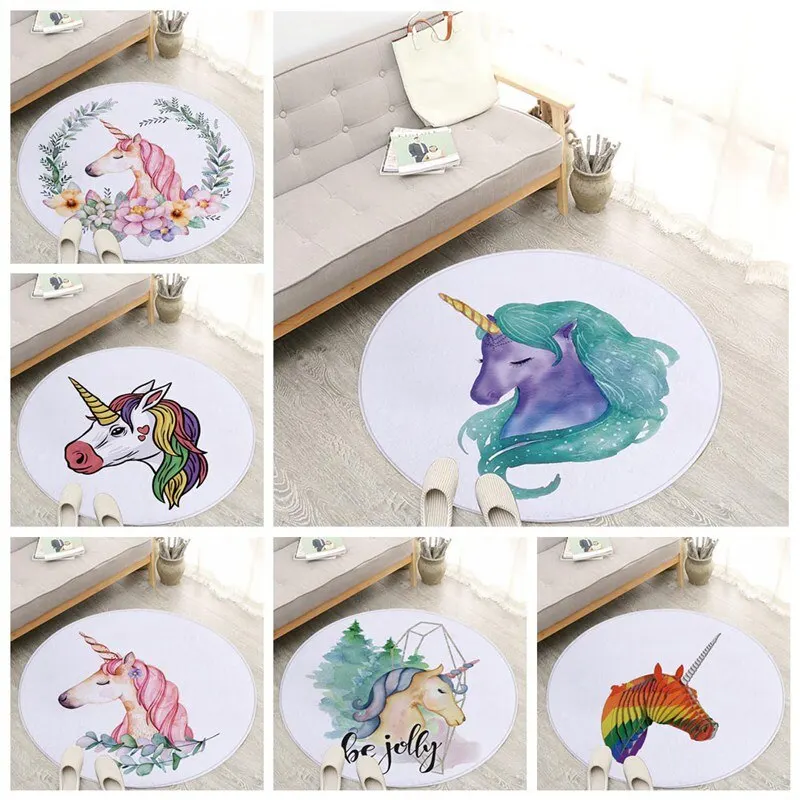 

Cartoon Unicorn Round Carpets For Living Room Children Bedroom Rugs And Carpets Computer Chair Floor Mat Cloakroom
