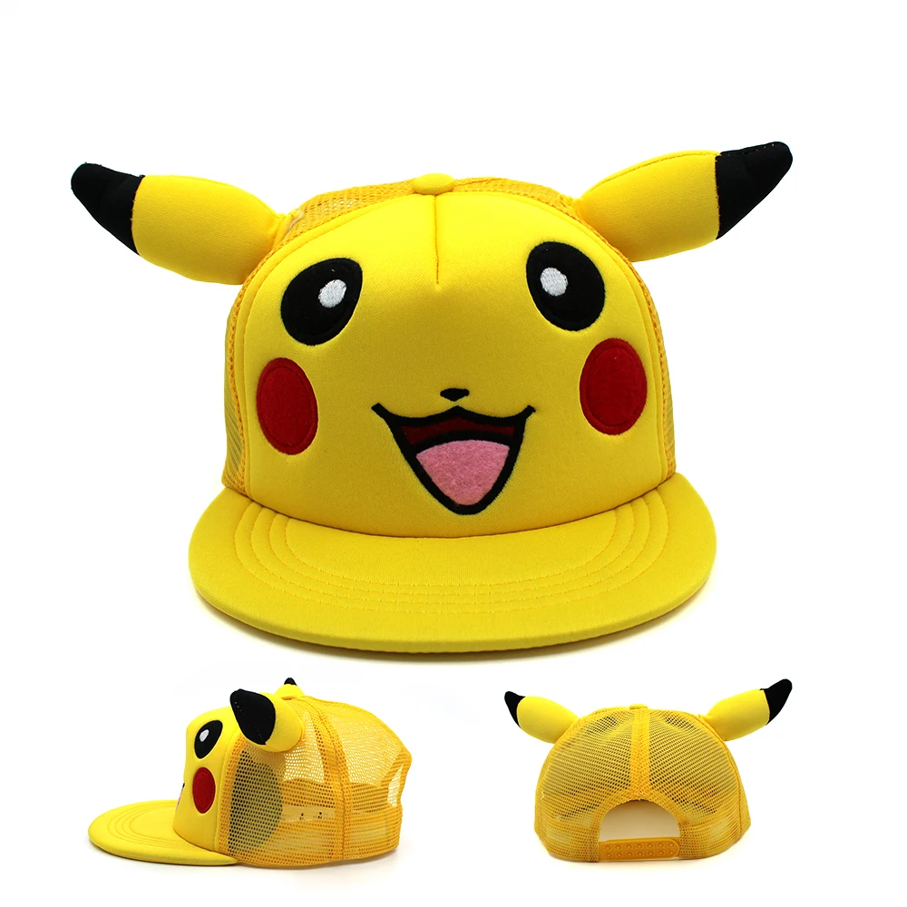 

Wellcomics Game Pocket Monster Pokemon Pikachu Pattern Adjustable Mesh Trucker Baseball Cap Cartoon Snapback Hat Cosplay Costume